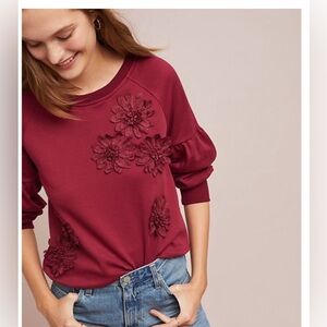 ANTHROPOLOGIE: Red Floral Sweater